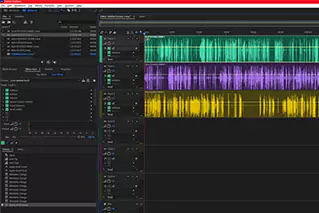 Waveforms in Adobe Audition on a computer screen.