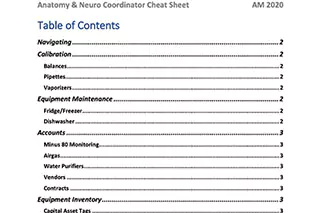 Table of Contents for Laboratory Coordinator Guide at Northeast Ohio Medical University.