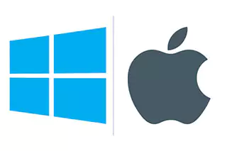 Microsoft Windows Logo next to Apple logo.